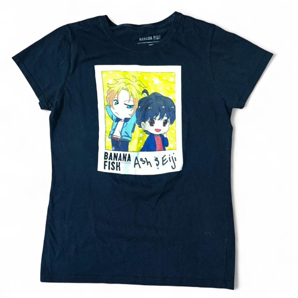 Banana Fish Woman's Black Ash & Eiji Graphic Tshirt SZ L